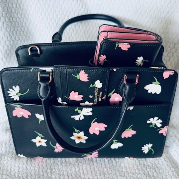 kate spade Handbags - STUNNING Kate Spade Madison Floral Waltz Bundle - Satchel, Wallet & Card Holder